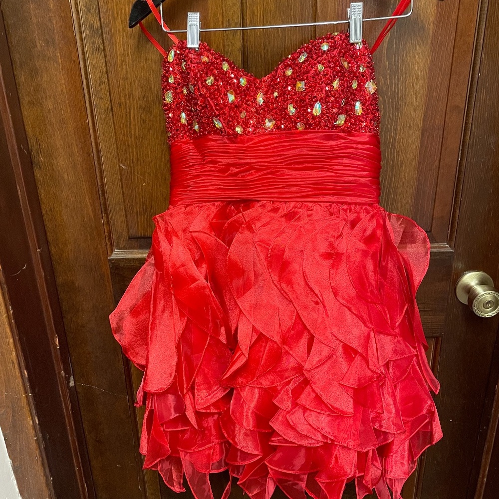 Red strapless dress